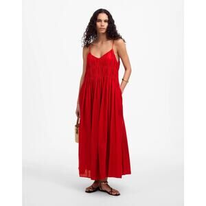 Madewell Textured V-Neck Midi Dress Festival Red Size XS NWT Linen Cotton Luxe